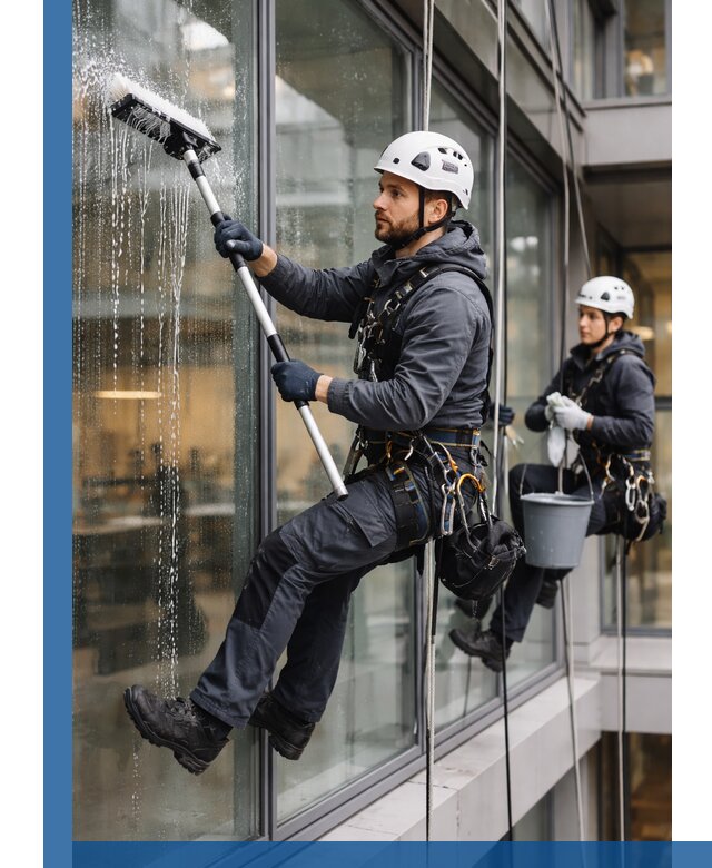Профессиональная мойка витражей промышленными альпинистами в Дзержинске