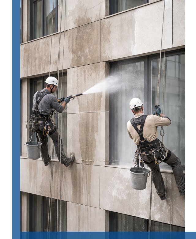 Послестроительная мойка фасада промышленным альпинизмом в Дзержинске