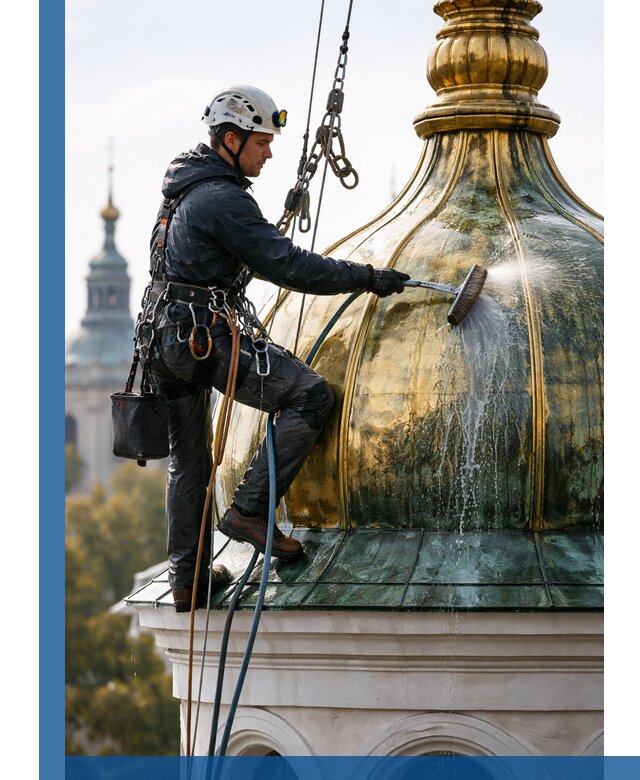 Профессиональная мойка куполов и шпилей высотными альпинистами в Дзержинске