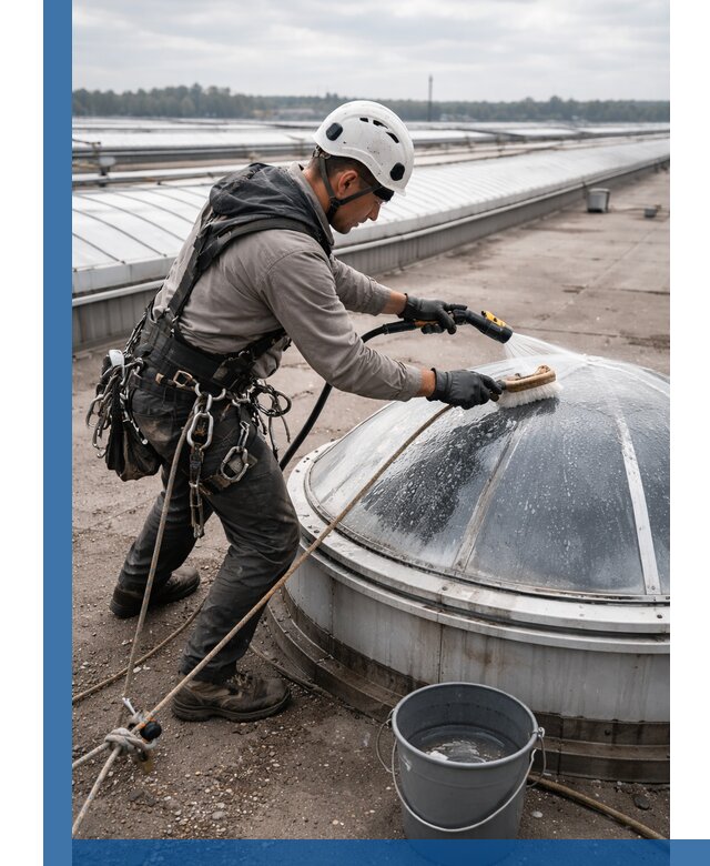 Мойка зенитных фонарей на кровле для промышленных объектов в Дзержинске