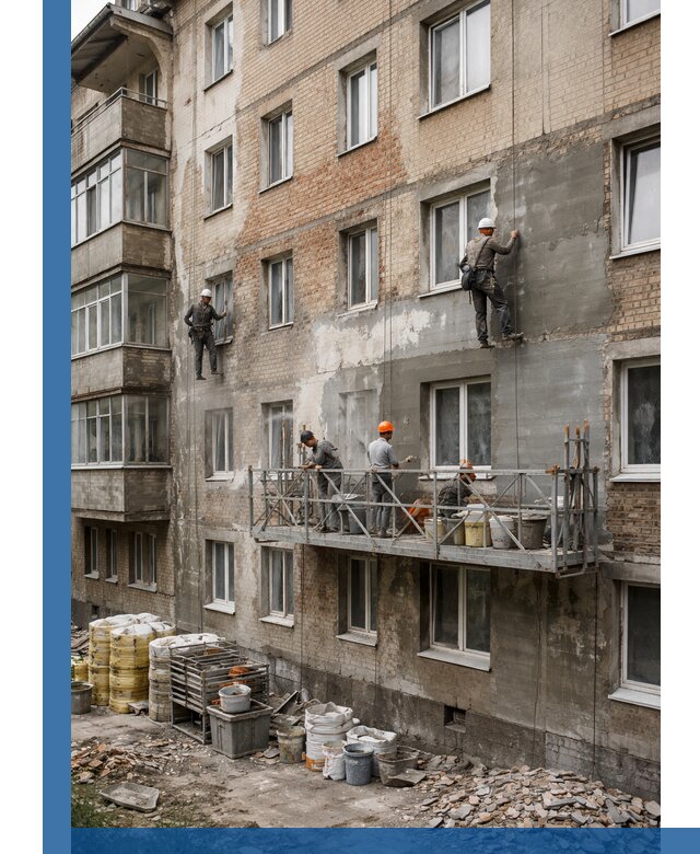 Капитальный ремонт фасада в Дзержинске с восстановлением и гидроизоляцией