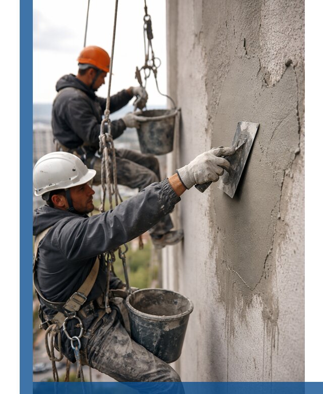 Штукатурка фасада на высоте в Дзержинске профессиональные работы