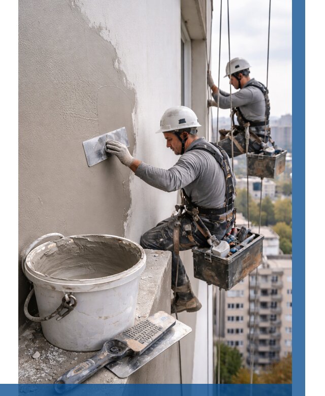 Шпаклевка фасада на высоте в Дзержинске от 712 р. | ВЫСОТНИК-Дзр