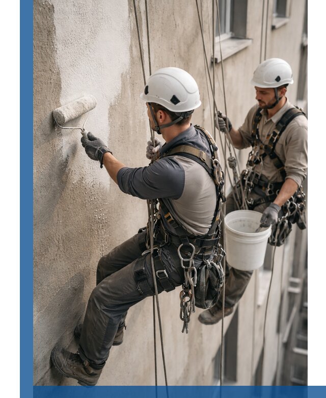 Грунтовка фасада на высоте в Дзержинске промышленными альпинистами