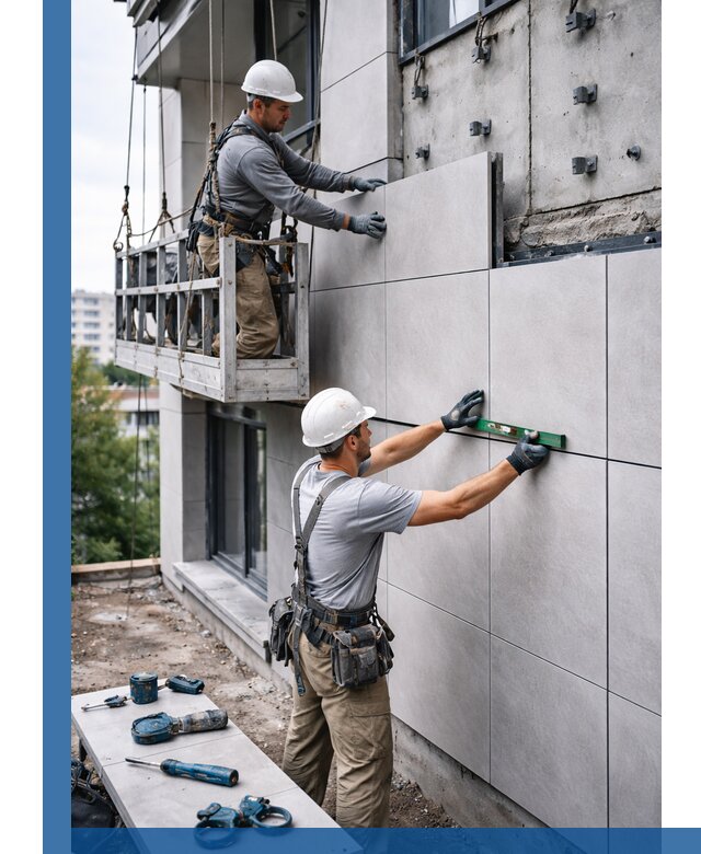 Монтаж керамогранита на фасад в Дзержинске под ключ с гарантией качества