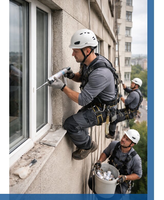 Герметизация оконных швов снаружи в Дзержинске от 1525 р. | ВЫСОТНИК-Дзр
