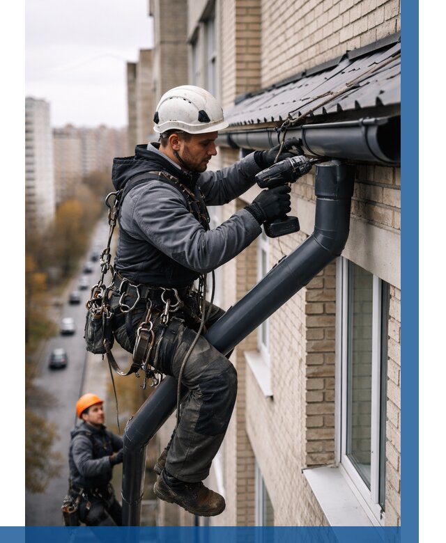 Монтаж водосточной системы на здании в Дзержинске от 5084 р. | ВЫСОТНИК-Дзр