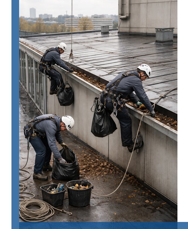 Очистка кровли по периметру в Дзержинске силами промышленных альпинистов