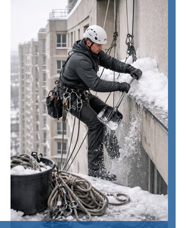 Очистка карнизов от снега в Дзержинске от 305 р. | ВЫСОТНИК-Дзр