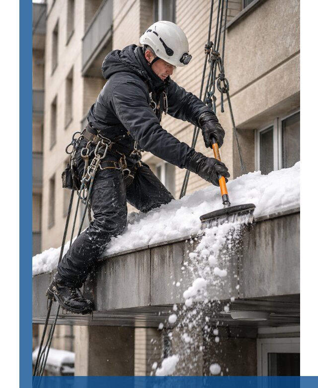 Очистка козырьков от снега в Дзержинске круглогодично безопасно