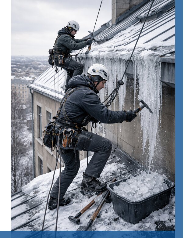 Удаление наледи с кровли в Дзержинске от 5592 р. | ВЫСОТНИК-Дзр