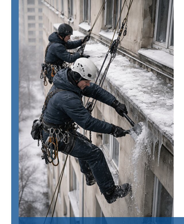 Удаление наледи и сосулек с карнизов в Дзержинске профессионально
