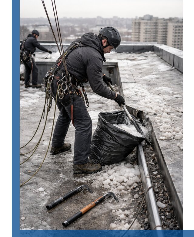 Аварийная очистка кровли в Дзержинске от промальпинистов
