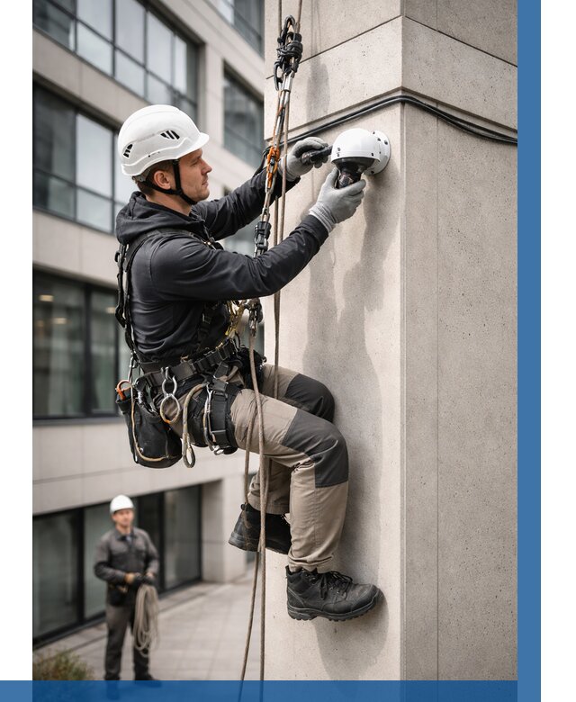 Монтаж камер видеонаблюдения на фасаде в Дзержинске от 8642 р.-ВЫСОТНИК-Дзр