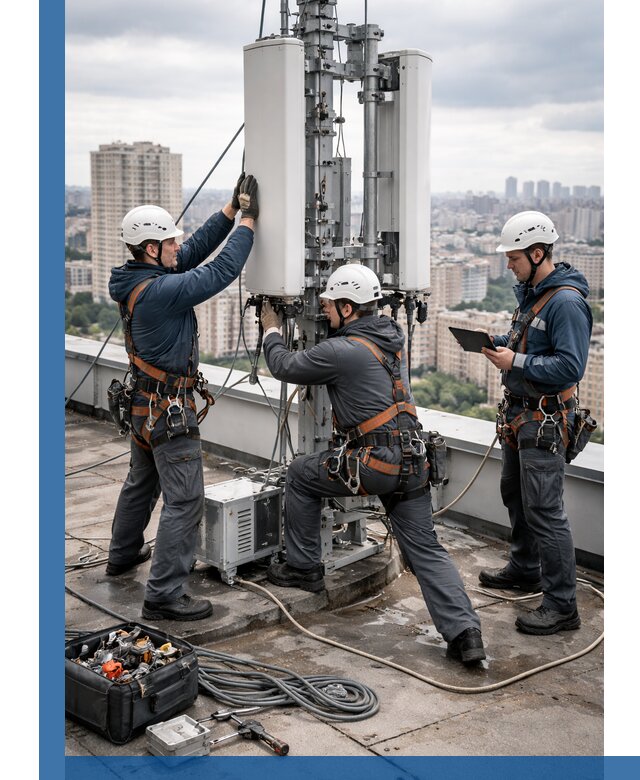 Монтаж антенн связи на крыше в Дзержинске с вводом в эксплуатацию