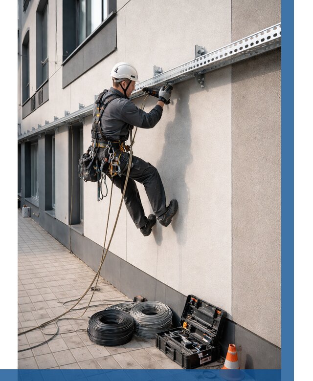 Монтаж кабельных лотков на фасаде в Дзержинске от 1220 р. | ВЫСОТНИК-Дзр