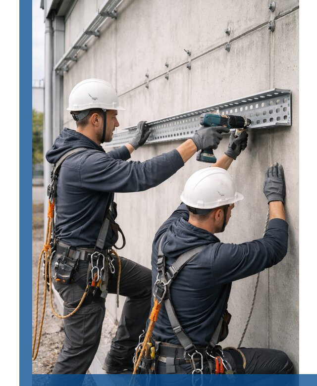Монтаж кабельных лотков на фасаде зданий в Дзержинске с гарантией