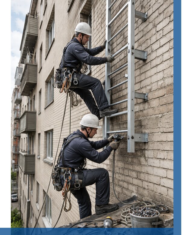 Монтаж пожарной лестницы в Дзержинске от 25418 р заказать у ВЫСОТНИК-Дзр