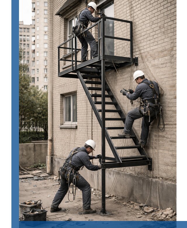 Монтаж пожарной лестницы в Дзержинске, установка и крепление