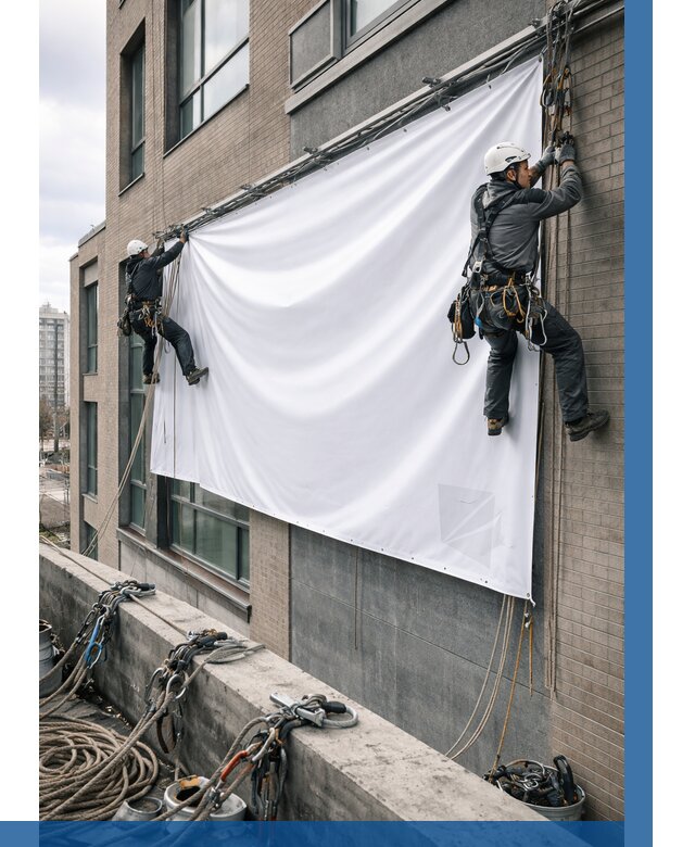 Монтаж баннеров на фасаде в Дзержинске от 661 р. заказать ВЫСОТНИК-Дзр