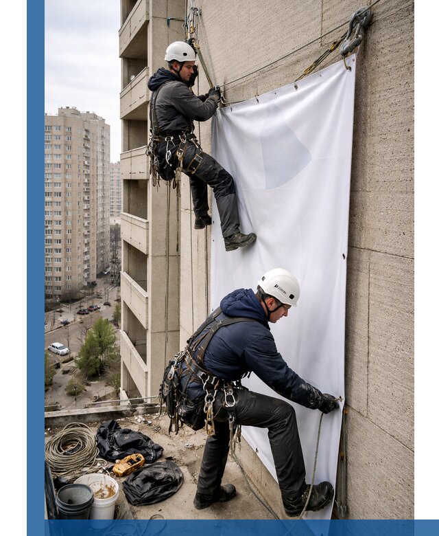 Профессиональный монтаж баннеров на фасаде в Дзержинске
