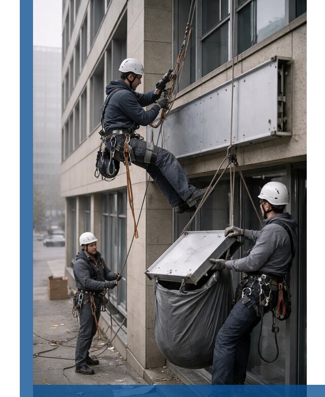 Демонтаж рекламной вывески с высотными работами в Дзержинске