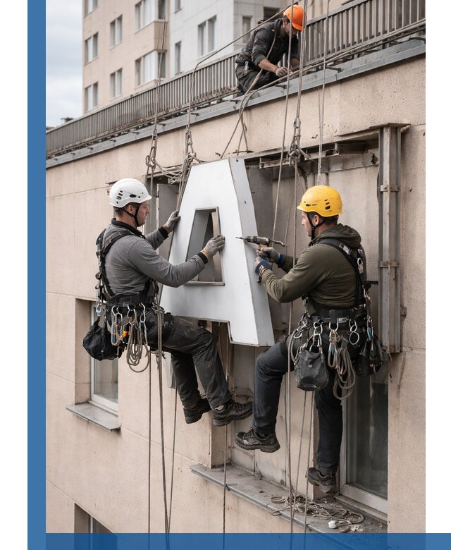 Ремонт и восстановление наружных вывесок на высоте в Дзержинске