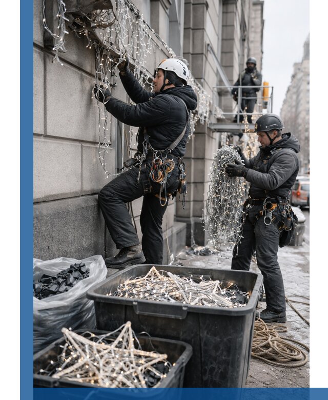 Демонтаж новогоднего оформления и гирлянд в Дзержинске