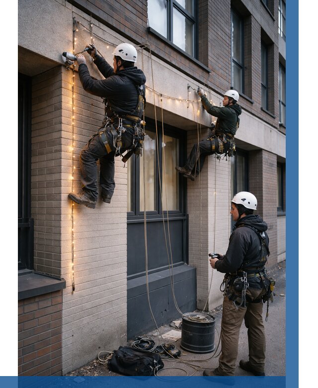 Монтаж гирлянд на фасаде в Дзержинске от 3558 р. | ВЫСОТНИК-Дзр