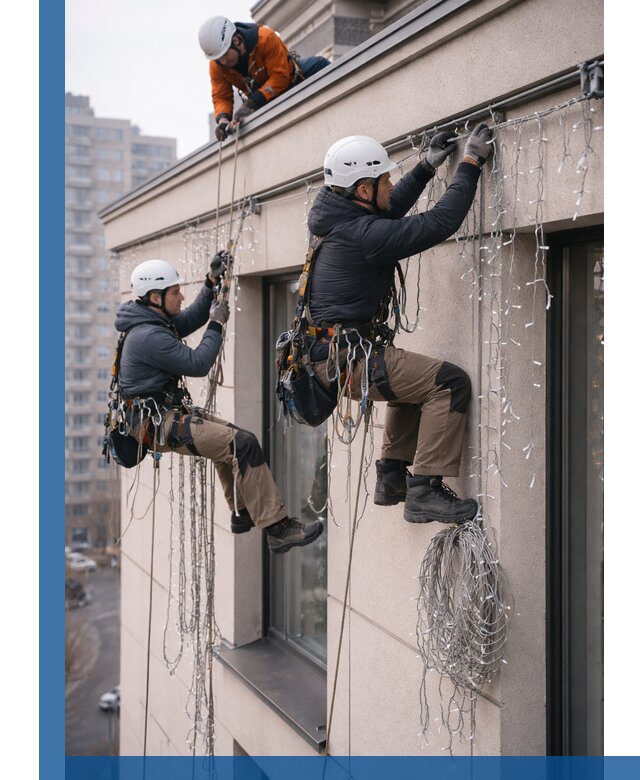 Монтаж праздничных гирлянд на фасаде в Дзержинске для зданий