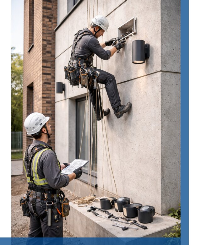 Монтаж фасадного освещения в Дзержинске от 2542 р. | ВЫСОТНИК-Дзр