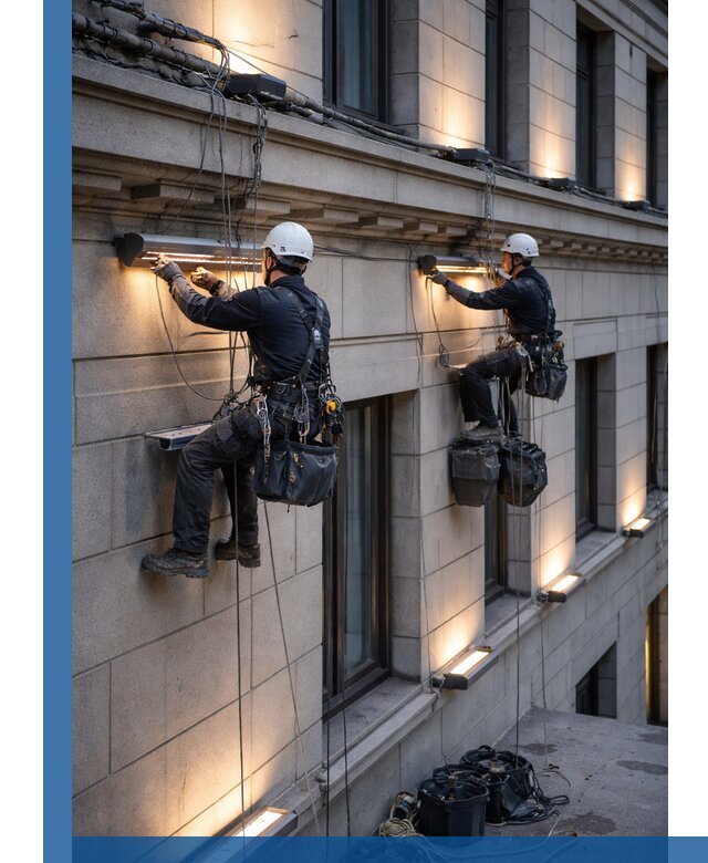 Монтаж архитектурной подсветки фасадов зданий в Дзержинске