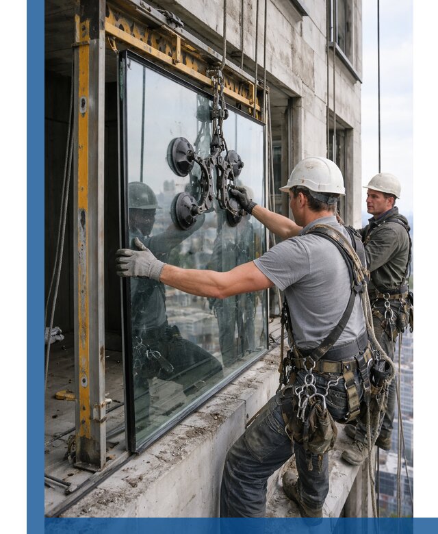 Монтаж стеклопакетов на высоте в Дзержинске с промышленным альпинизмом