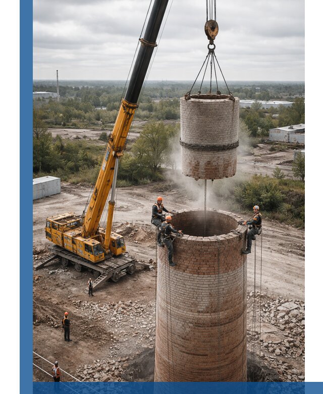 Демонтаж дымовой трубы в Дзержинске с гарантиями безопасности