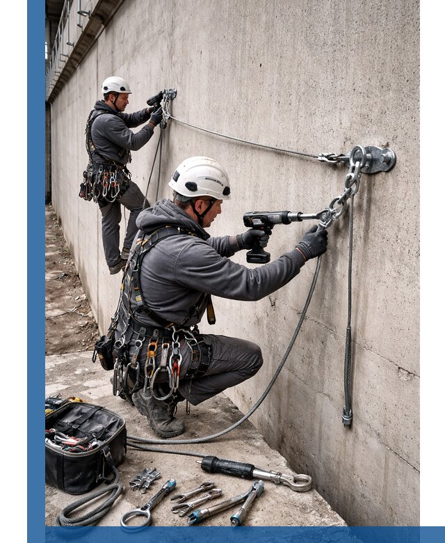 Монтаж анкерных линий высотной безопасности в Дзержинске